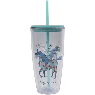 China Hot Sale Amazon Tumbler Cups Transparent Travel Traditional Clear Double Wall Tumblers Reusable Plastic Cup With Straw for sale