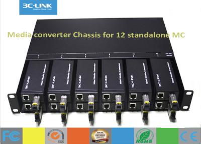 China 1U Rack Fiber Optic Media Converter Chassis For 12 Units Mini Media Convertes for sale