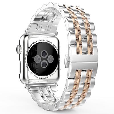 China Wholesale OEM Solid Logo Business Stainless Steel Quick Release Watch Band For Apple Watch 7 38 / Se 6 5 Gold Metal Strap 40/44 /41/45m for sale