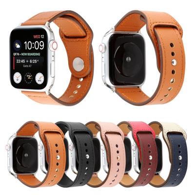 China New Arrival Cm Daily Life Soft Genuine Leather Watchband For Apple Watch 7 Se Lady Men Leather Wrist Band 6 5 4 3 For 41/45/38/40/42/44mm for sale