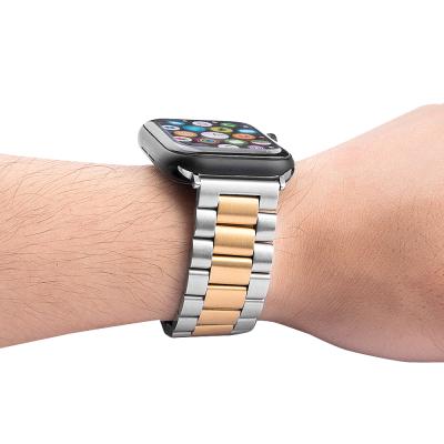 China Wholesale Price Apple Watch Luxury Three Beads Stainless Steel Metal Band Stainless Steel For Apple Watch Series 7 Watch Strap 6 5 4 3 for sale