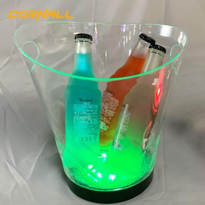 China Viable Drop Shipping In Stock Logo 8L Customer Acrylic Champagne Wine Led Beer Ice Bucket With Handle For BAR for sale