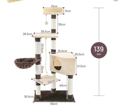 China Sustainable Cat Tree Polyester House Stand Housing Tower Deluxe Stocked Activity Cat Tree for sale