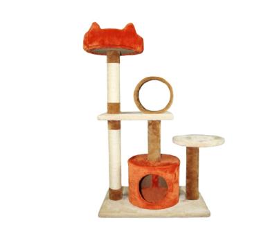 China Sustainable Particleboard Stock Cat Tree Furniture Scratcher Beige Cat Tree With Can Do for sale