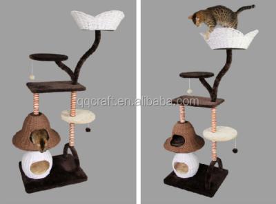 China Sustainable OEM China Factory Wholesale Handmade Pet Products Eco-friendly QQPET Rattan Cat Tree Cat Housing for sale