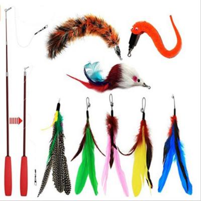 China Viable Cat Feather Toy with Cat Toys Interactive Cat Teaser Retractable Magic Wand Toy Set of 12 PCs for sale