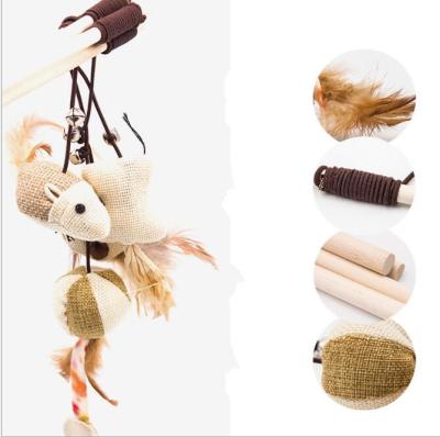 China Cute Canvas Pet Cat Teaser Stuffed Cat Toy High Quality Natural Wooden Mouse Cat Toy Viable Canvas Pet for sale