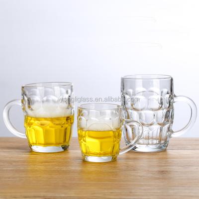 China Viable Hot Selling 480ml/580ml/280ml Clear Beer Mugs With Handle, Pineapple Shape Glass Beer Mugs With Custom Logo for sale