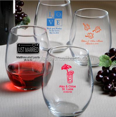 China Eco - Friendly Stemless Wine Glasses , Custom Logo Around Bottom Drinking Glass , Glass Gift Ware for sale