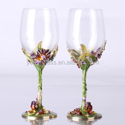 China Eco-friendly hot sales pewter factory decorative crystal wine glass, pewter stem red wine glass for sale