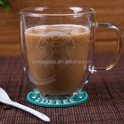 China Christmas milk glass 250ml new product viable and transparent double wall cafe for drinks, cafe coffee glass with painting for sale