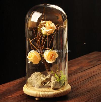 China China hot sale micro landscape glass cover with wooden base for home decoration, elegent glass dome, fancy glass gifts for sale