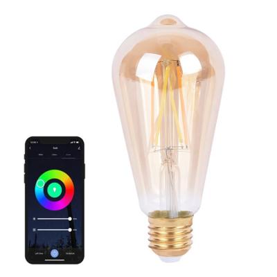 China Residential Gold Glass Cover Tuya Powered ST64 LED Filament Bulb Smart Bulb WiFi Remote Control With Amazon Alexa Google Home for sale