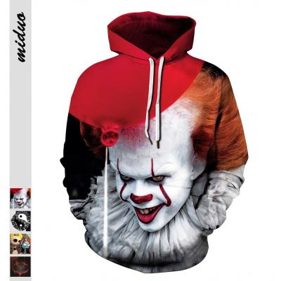 China Wholesale Custom Digital Print New Anti-Wrinkle 3D Halloween Blowup Clown Couples Wear Casual Unisex Long Sleeve Pullover Hoodie for sale