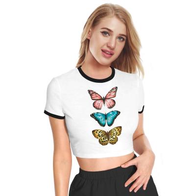 China Breathable T Shirts Women Graphic Short Sleeve Crop Top Mind T-Shirt for sale