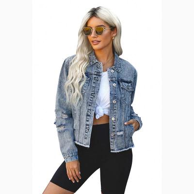 China Custom Made Denim Breathable Jean Jacket For Woman Ladys Logo Casual Blue Winter Pocketed for sale