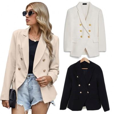 China Fashionable New Arrival Ladies Winter Anti-wrinkle Long Sleeve Novelty Button Double Breasted Blazer For Women for sale