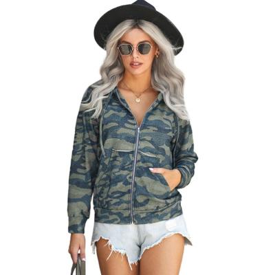 China New Breathable Wholesale Fashionable Style Women Loungewear Zip Up Camouflage Hooded Jacket for sale