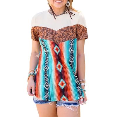 China Breathable Fashionable Short Sleeve Tops Women Western Tribal Graphic T Shirts for sale