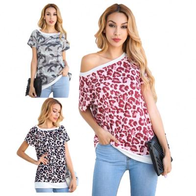 China 2020 New Arrival Women Leopard Print T-Shirt Viable Short Sleeve Pullover Top for sale