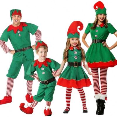 China New autumn and winter children's anti-static Christmas elf clothing parent-child costume green Christmas winter scene for sale