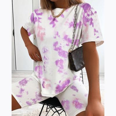 China Breathable Summer Women Tie Dye Set Loose Shorts Casual Streetwear Mens Short Sleeve Top Shirt For Women for sale