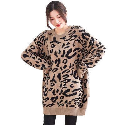 China Winter 2021 wholesale new design Anti-wrinkle clothing drop women's sweaters ladies leopard pullover knitting crew neck plus size sweater for sale