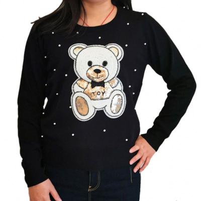 China Wholesale fashion latest anti-pilling knitted pullover bear and beading pearl embroidery OEM long sleeve sweater women's sweaters for sale