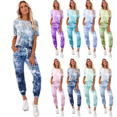 China Autumn 2021 Women Clothes Ropa Deportiva O-Neck Sweatsuits Tie Dye Hoodies Anti-Static Tracksuit Sweatshirt Casual Cotton Tracksuits for sale