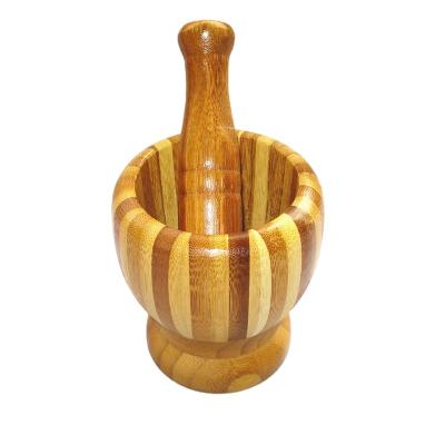 China Sustainable cheap bamboo custom mortar and pestle used for crushing ginger, garlic, pepper, herb, fruit and etc. for sale