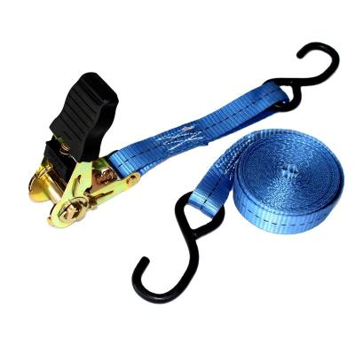 China Heavy Duty Cargo Safety 25mm S Hook Motorcycle Locking Ratchet Tie Down Tie Down Cargo Lashing Belt Strap for sale