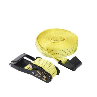 China Cargo Safety 2 - 4 Inch Flatbed Trailer Link Down Cargo Lashing Check Winch Strap Heavy Duty Ratchet Strap With Flat Hook for sale