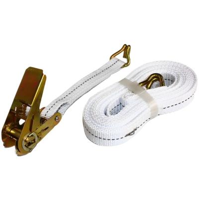 China Cargo Safety 1inch 25mm Tension Binding 4m Cargo Lashing Tie Down Belt Strap Rok Ratchet White Straps With Double J-Hook for sale