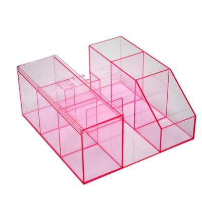 China Shop Display Stand Pink Transparent Acrylic Eyelash Storage Box With Tweezers Holder Storage Box Eyelash Display Tool Label Acrylic Eyelash Box for sale