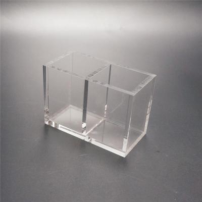 China Transparent Pen Holder Acrylic Pen Stand Square and Round Pencil Cup Makeup Brush Storage Pen Desktop Container for sale