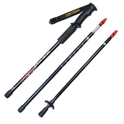 China Outdoor Climbing Telescopic Aluminum Pole Trekking Walking Stick Cane 3 Section Portable Walking Stick for sale