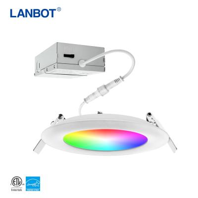 China Lanbot Blue-tooth ETL 4 inch Modern Slim Recessed APP CCT 2700K-5000K RGB LED Smart Downlight Wifi for sale