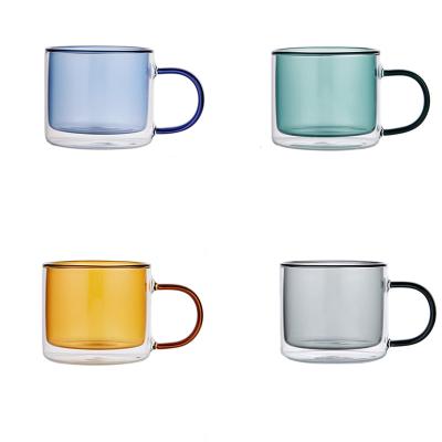 China Wholesale Sustainable Japanese Style High Borosilicate Transparent Tempered Double Walled Glass Coffee Mugs With Handle for sale