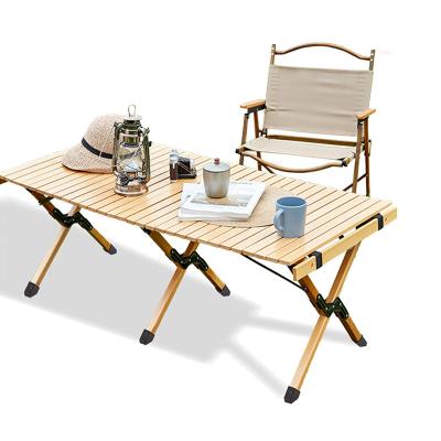 China Portable Foldable Ultralight Foldable Camping Solid Wood Roll Table Folding Portable Outdoor Egg Table Outdoor Dining Table For Picnic for sale