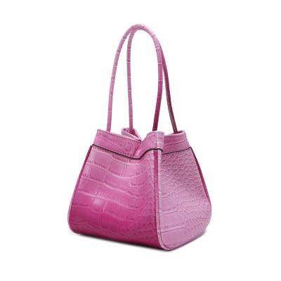 China Newest Fashion Foldable Vegan Alligator Style Handbag Gradient Color Leather Swap Bucket Bags Handbag Set For Women for sale