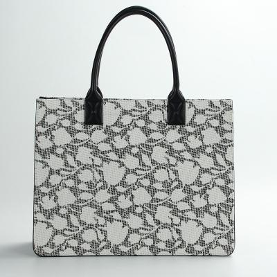 China Others 2022 the new large black and white jacquard &PU tote bag for sale