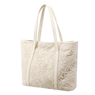 China Latest Lady's Hot Selling Girly Stylish Girly Tote Bag Oxford Armpit Handbag With Floral Embroidery Chic Oversized Tote Bag Summer for sale