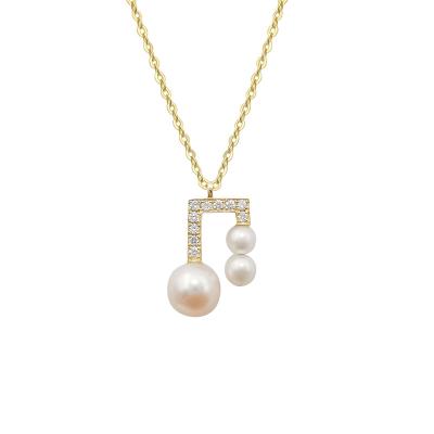 China FASHIONABLE Custom Real 14K Gold Round Shape Freshwater Pearl With Natural Diamond Pendant Women Necklace for sale