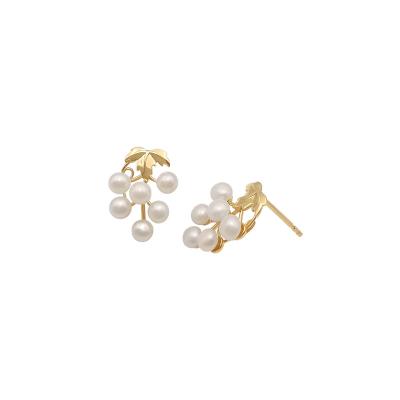 China Factory 14K Real Gold TRENDY Pearl Earrings AU585 Gold Stud Earrings Round Shape Freshwater Pearl Set for sale