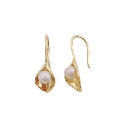 China AU585 Freshwater Pearl Gold Leaf Real 14K Gold TRENDY Luxury Stud Earrings Form Stud Earrings Jewelry Set for sale