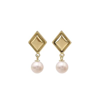 China Jewelry 14K Natural Freshwater Pearl AU585 Gold Drop Earrings Real Gold Trendy Wholesale Thin Earrings for sale