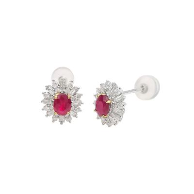 China Real Trendy Luxury 18k Gold Earrings With Natural Ruby And Diamond Earrings 18k Gold White Gold Fine Jewelry for sale