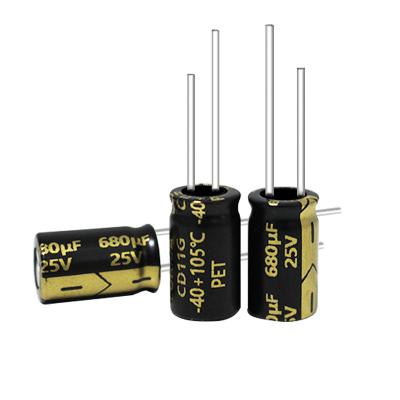 China LORIDA manufacturing aluminum high voltage electrolytic capacitors price 25V 680UF 10*17 8000hour dc standard audio power indicator light dip for sale