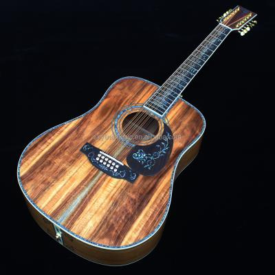 China Luxury koa 12 string solid koa wood 41 inch acoustic guitar, handmade solid wood guitar, for sale