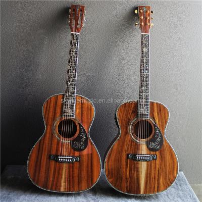 China OOO solid koa, OM style luxury solid koa wood acoustic guitar, handmade solid wood guitar, for sale